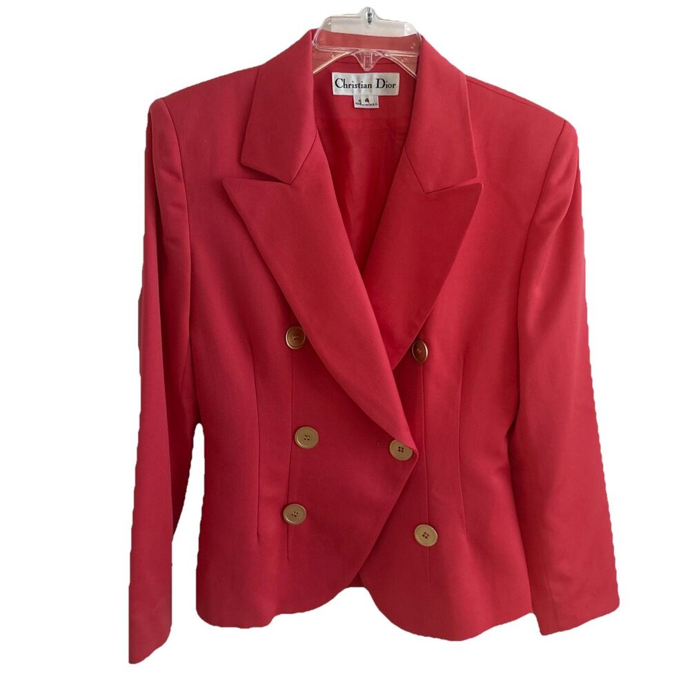 VTG CHRISTIAN DIOR Wool Coral salmon pink Gold Buttons Blazer Jacket Size 4 XS